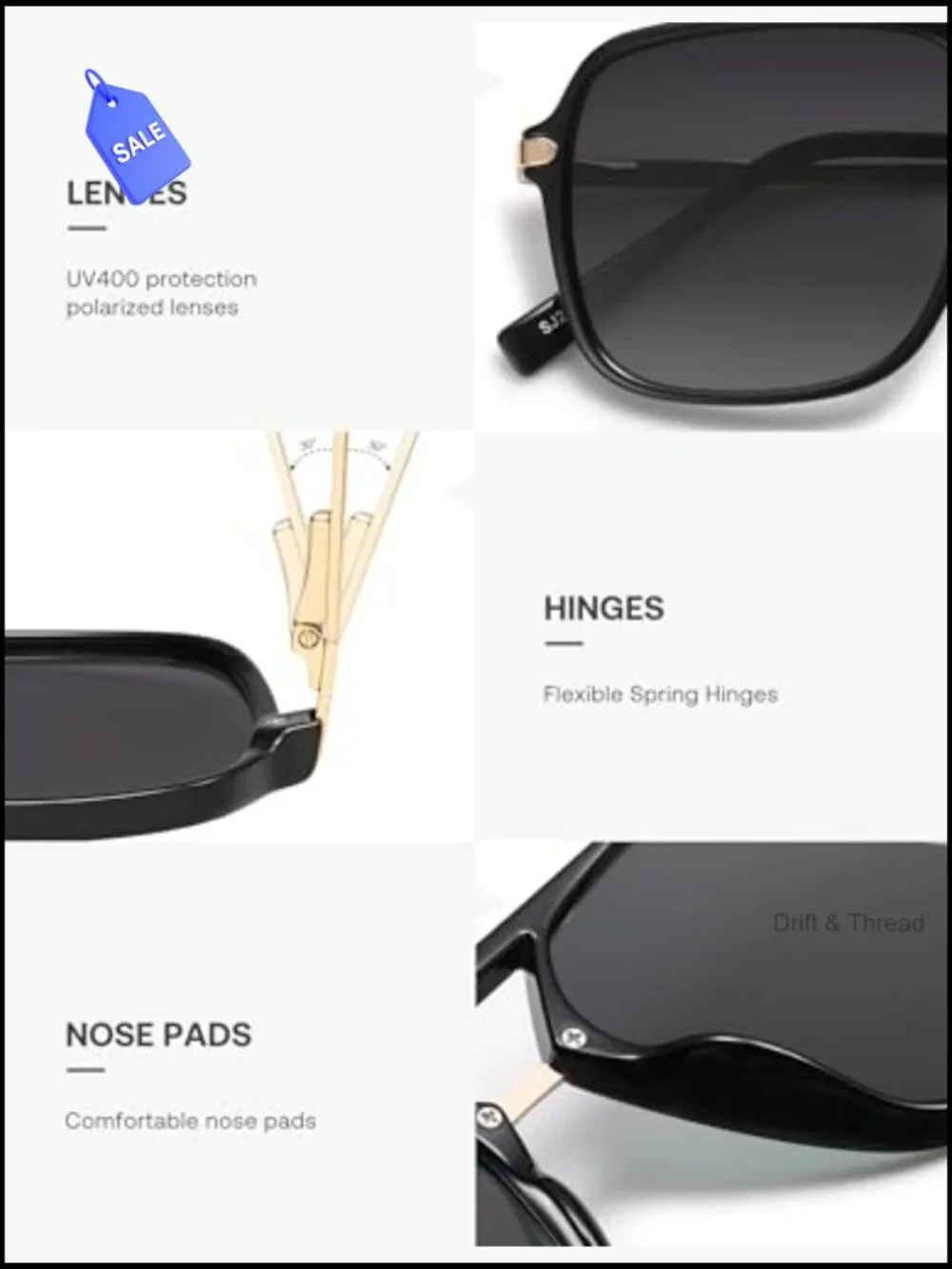 Polarized Square Aviator Sunglasses UV400 Unisex Retro Double Bar
